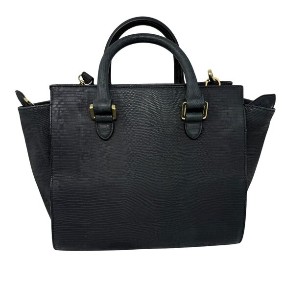 & Other Stories Black Leather Satchel Bag Top Handle Removable Strap Textured - Picture 3 of 11